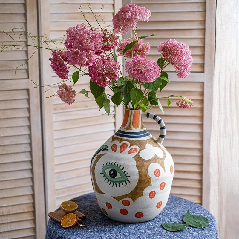 掬涵毕加索彩绘花瓶摆件大号花器客厅轻奢插花干花装饰品