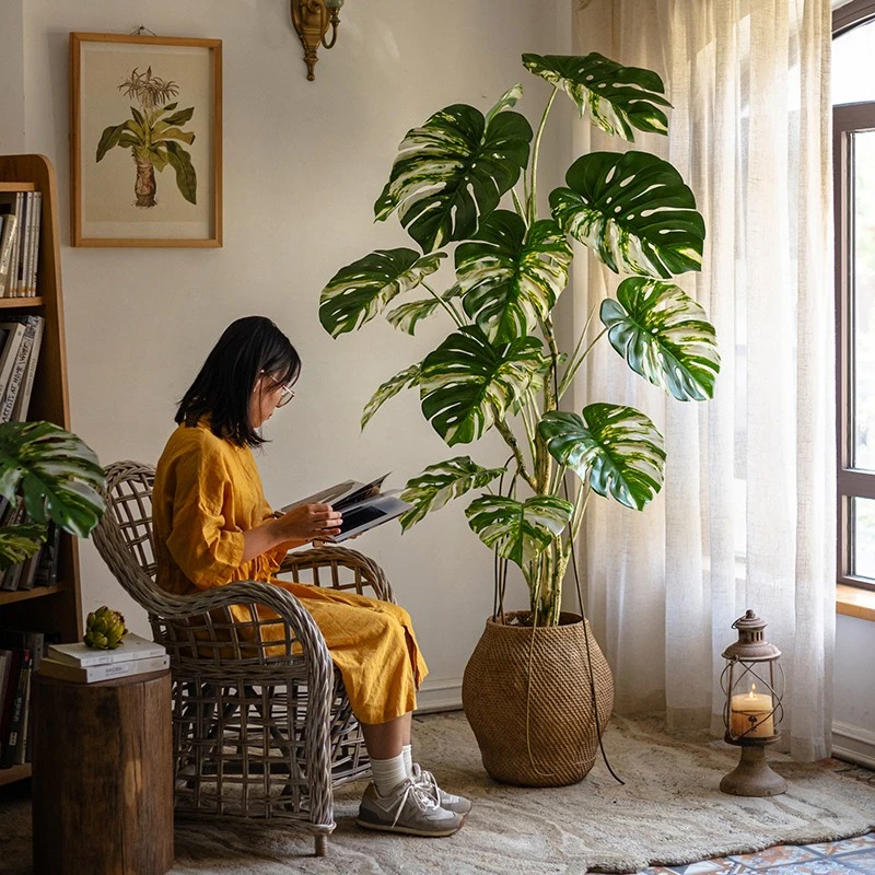掬涵花叶龟背竹仿真绿植盆栽大型室内橱窗落地仿生植物树装饰摆件