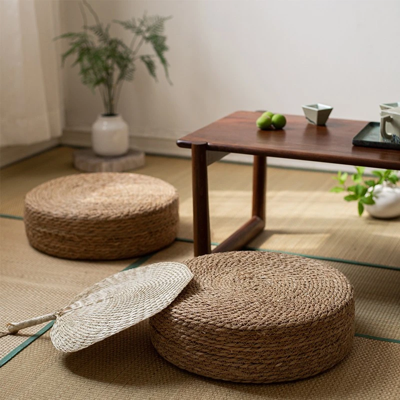 掬涵草编蒲团编织坐垫榻榻米地上蒲草跪坐墩打坐日式圆形铺垫小桌