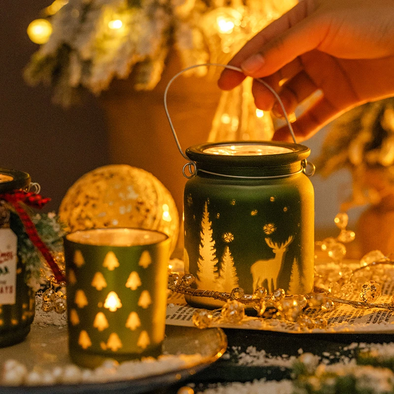 掬涵圣诞节装饰品玻璃烛台风灯烛杯发光ins氛围场景布置创意摆件