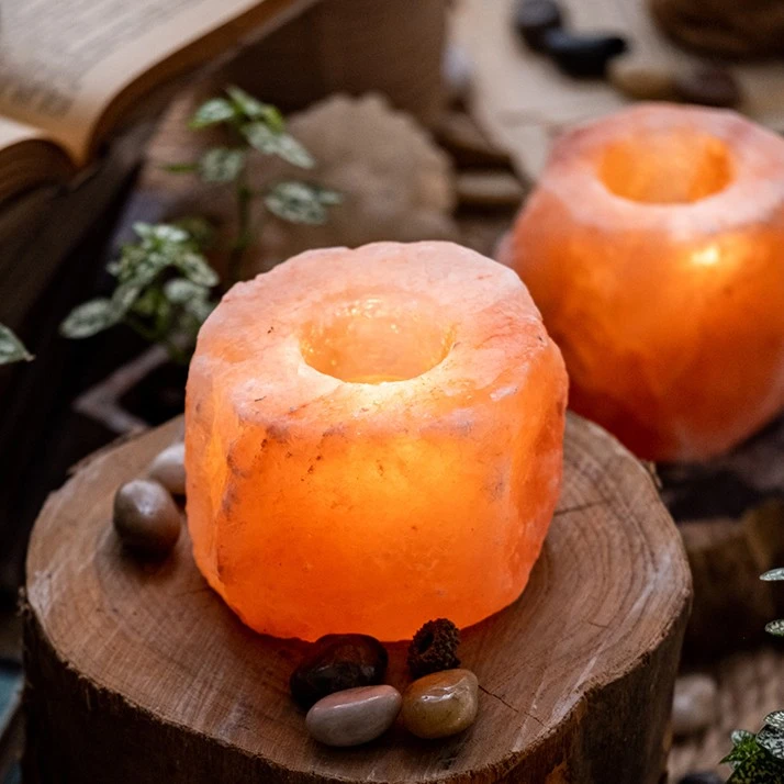 【七呀】天然玫瑰矿盐蜡烛烛台水晶盐灯浪漫烛光晚餐欧式摆件装饰