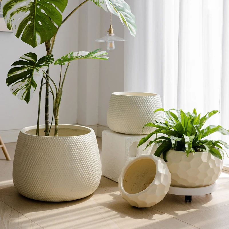 掬涵轻奢几何花盆镁泥透气花盆现代简约北欧花器阳台室内摆件装饰