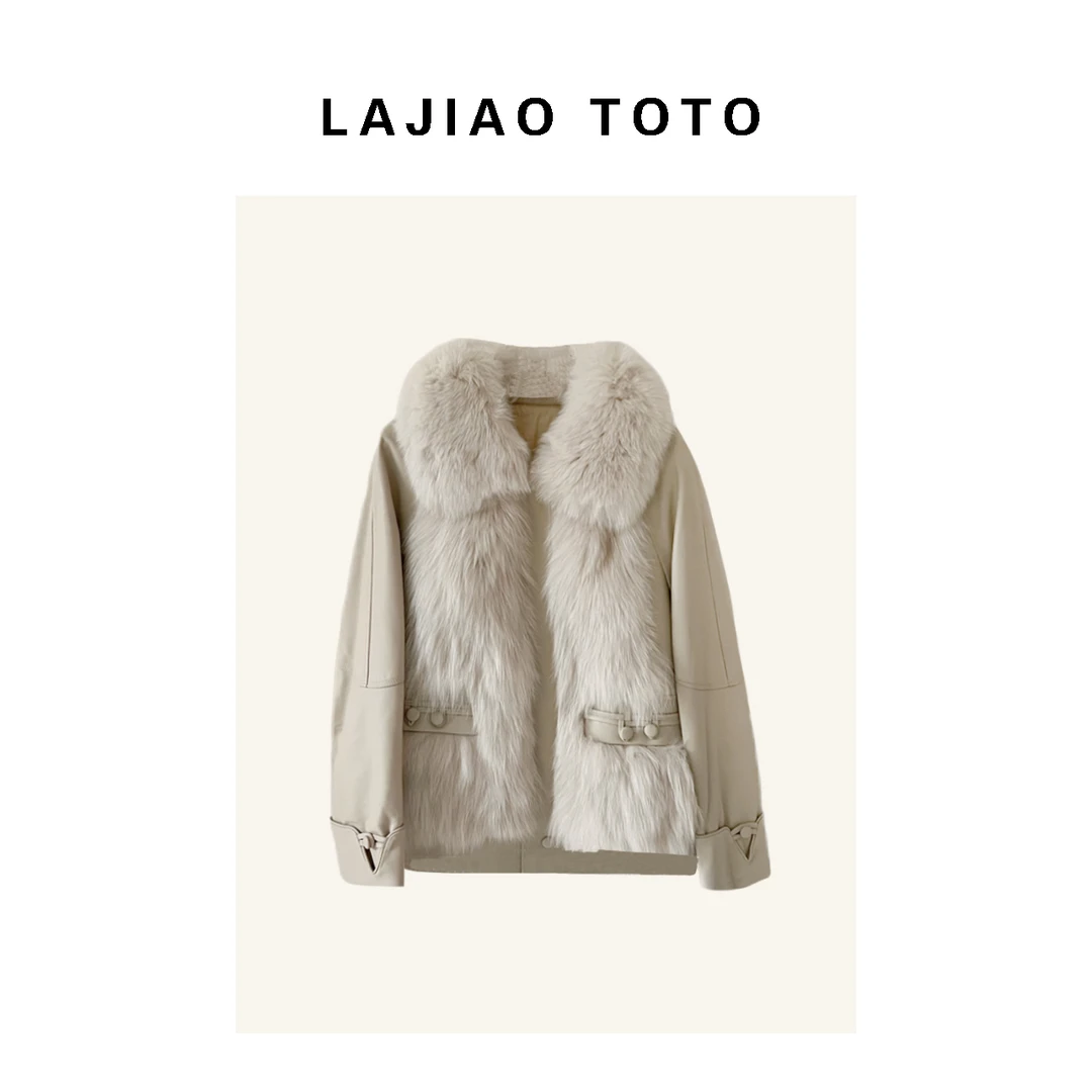 LAJIAO TOTO【冬日摩卡】冬保暖羽绒服收腰狐狸领皮羽绒外套#23709
