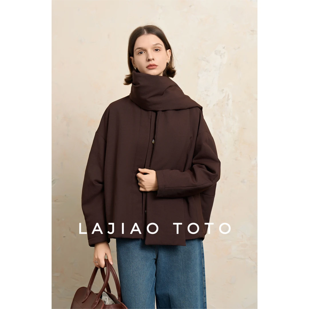 辣椒姐【围巾外套】中长款冬季保暖女士时尚休闲短外套#0017