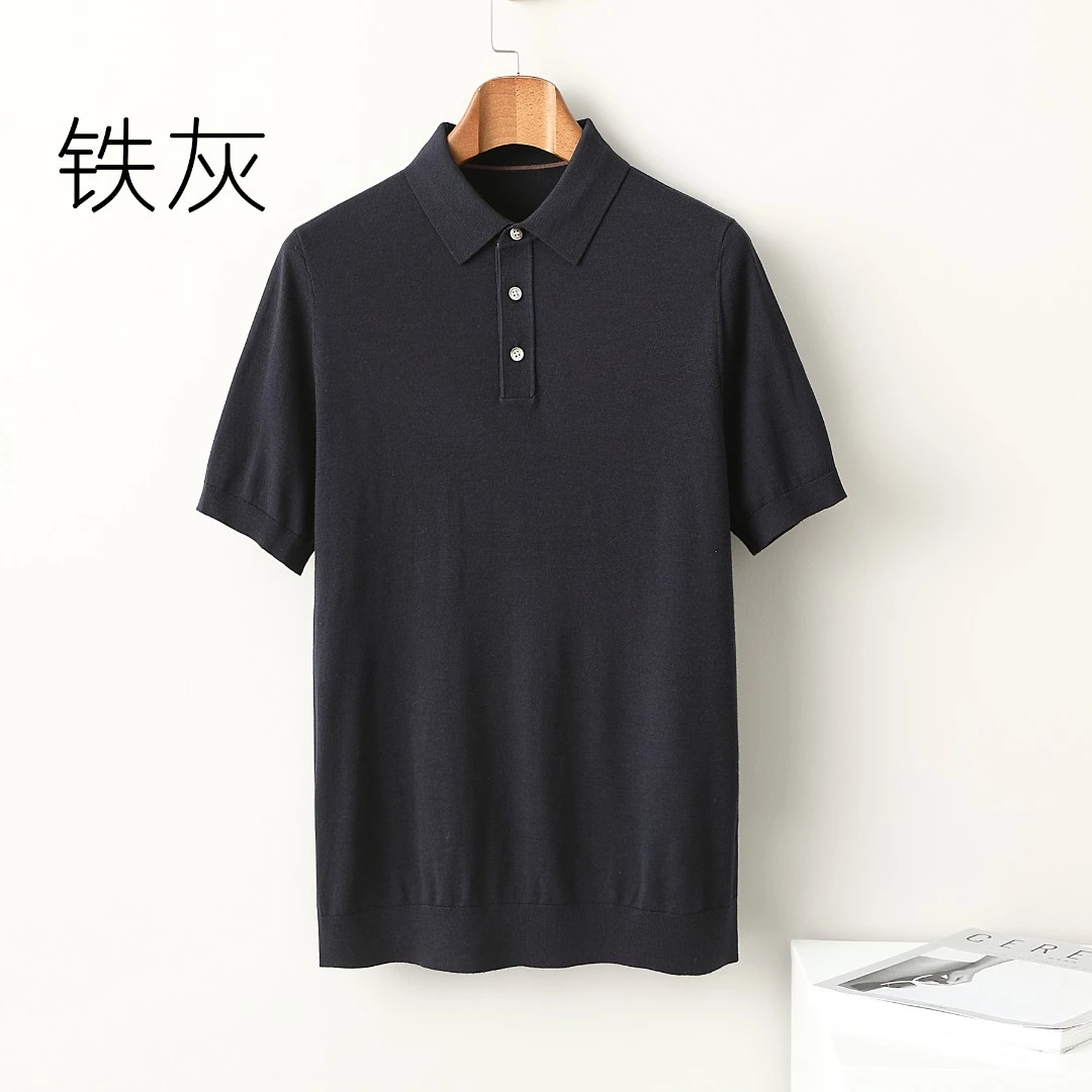 【17.5微米极细精纺纯羊毛】男士早秋季翻领短袖打底毛衣男D318