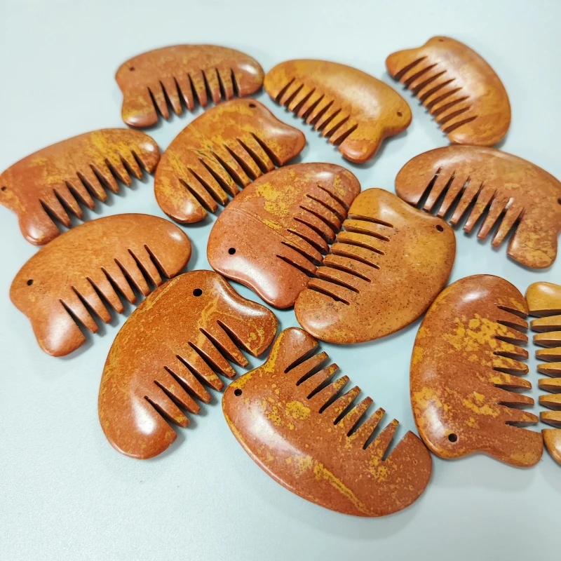 红砭石梳天然能量石按摩头疗家用便携五齿多功能正宗