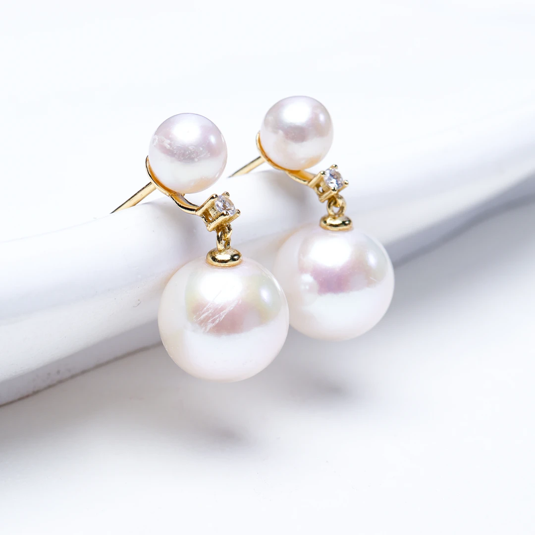 【丹丹专享 】 淡水法式双珠大龙珠耳钉简约百搭款 4-5mm 11-12mm