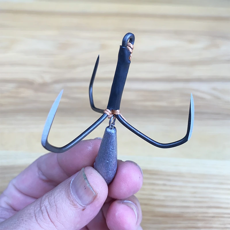 渔百道纯手工一体三锚钩锚鱼钩挂鱼钩三爪钩刀锋一体钩锚青鱼鲢鱼
