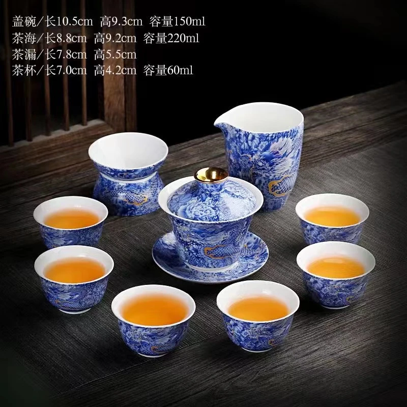 高档羊脂玉掐丝银手工家用中式茶盖碗三才缠枝鎏银陶瓷高档礼盒装