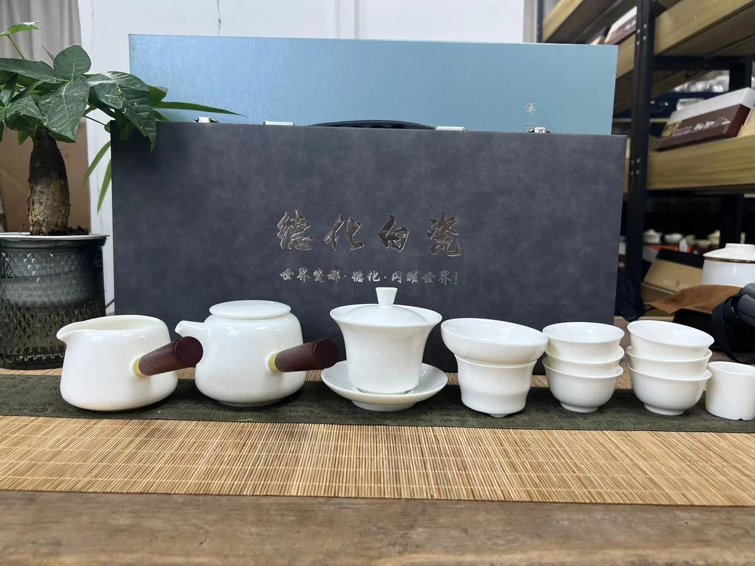 德化白瓷羊脂玉茶具高档瓷都白瓷纯白简约精美家用高档茶具三才