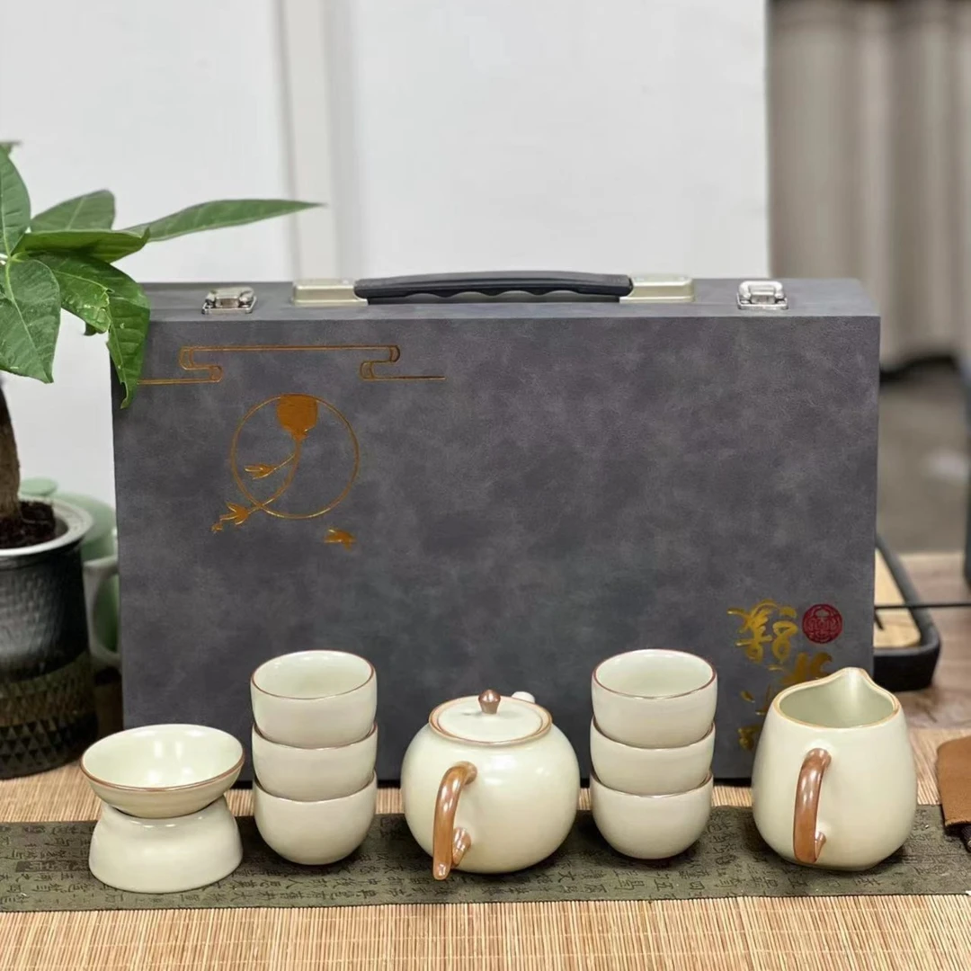 米黄汝窑开片可养家用手工陶瓷创意简约中式高档礼盒装伴手礼精美