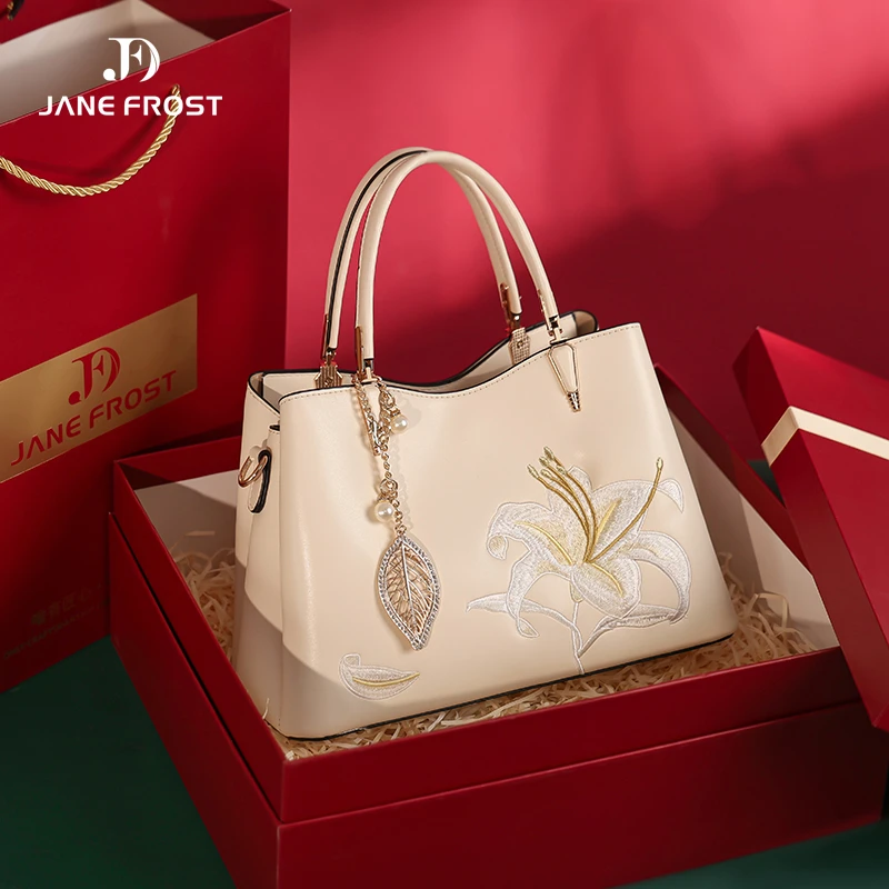 母亲节礼物简芙迪大气中年妈妈包新款大容量刺绣手提包送婆婆包