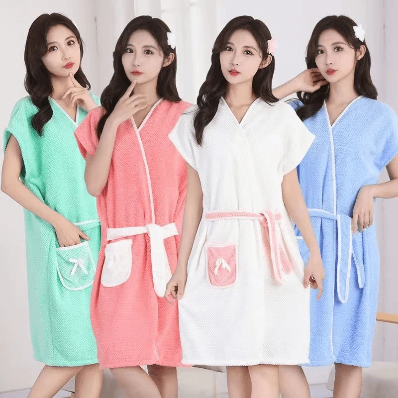 可穿式浴袍可爱浴巾成人家用长款速干吸水大码连帽学生游泳洗澡