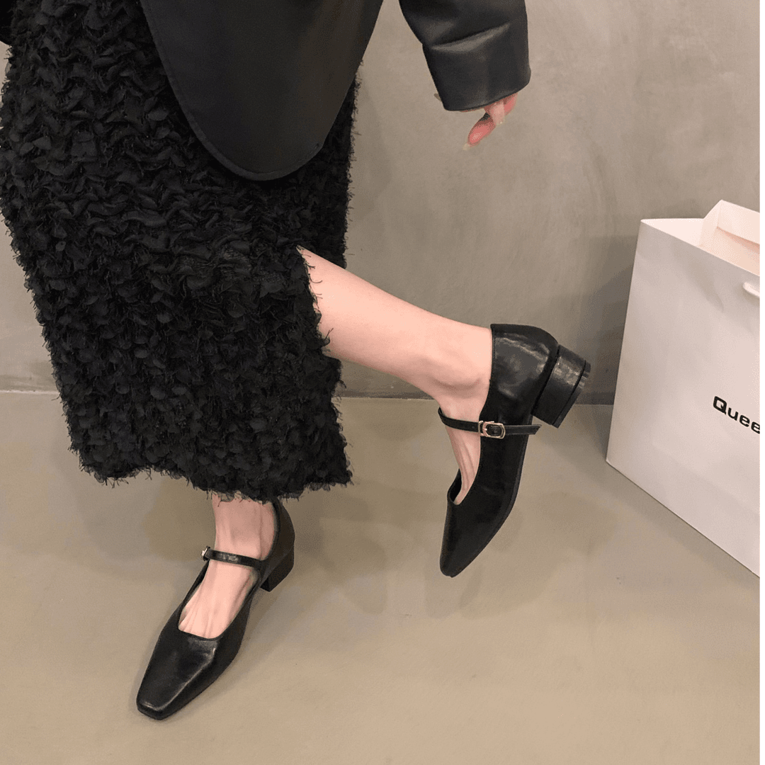 【真皮材质】法式晚风气质通勤单鞋新款韩版仙女粗跟玛丽珍鞋D453