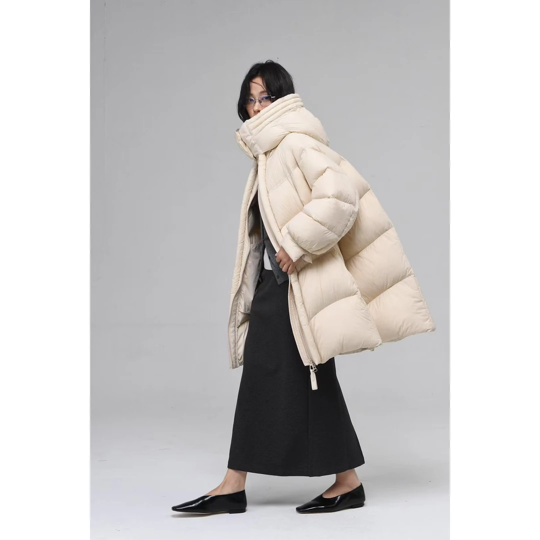 白鸭绒长款羽绒服女2024加厚宽松保暖锁温休闲外套A6444