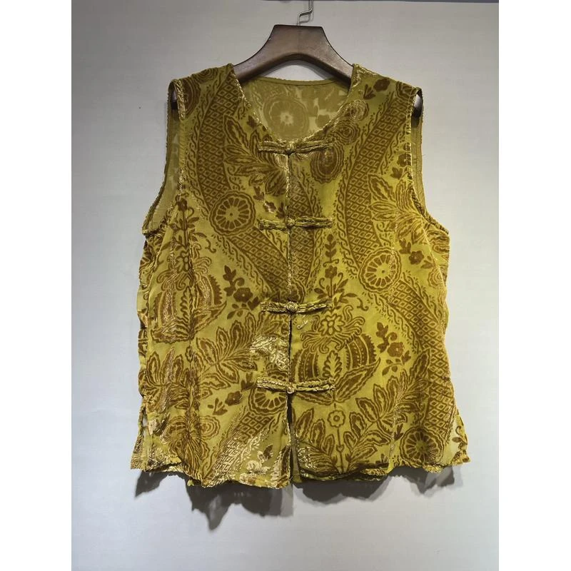 真丝马夹女士新中式国风真丝绒马甲桑蚕丝背心上衣2024秋季新款