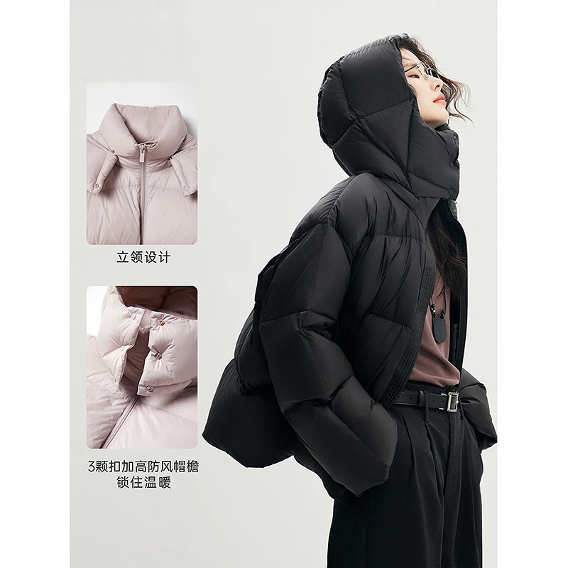 初棉SH泡芙90白鹅绒羽绒服女冬季保暖连帽短款羽绒服356615023