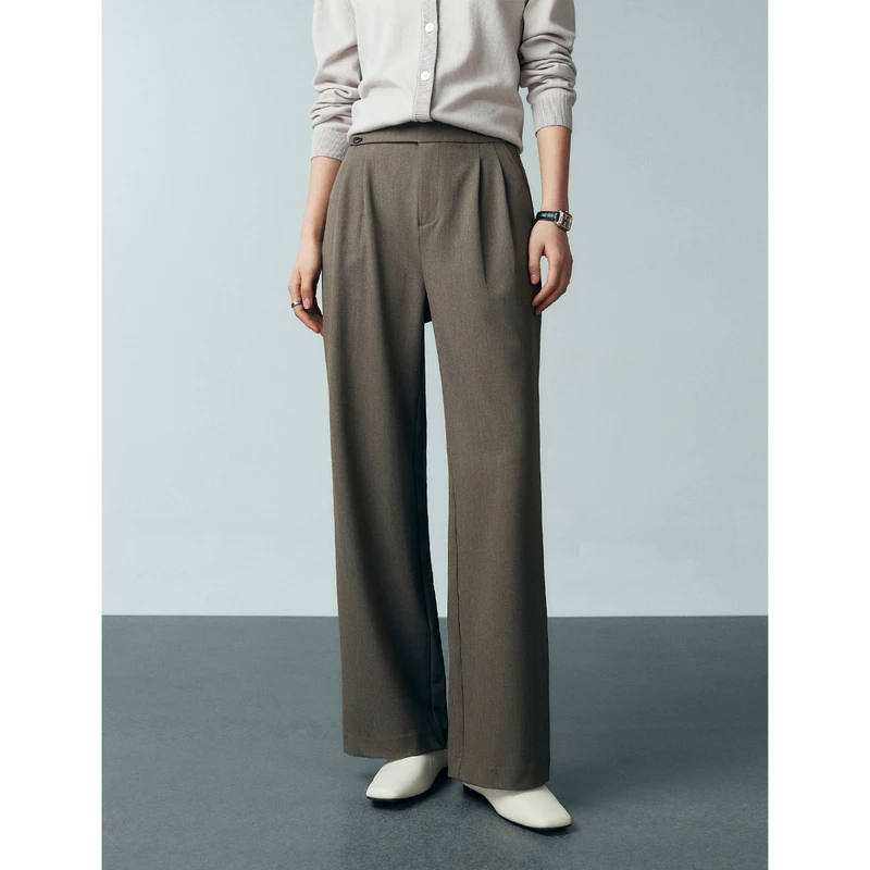 初棉【长腿神裤】交叉腰头高腰长裤宽松垂感时尚拖地342618010