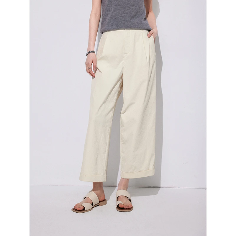 初棉【4.25】脚口卷边奶奶裤山本裤休闲九分裤高腰时尚352618001