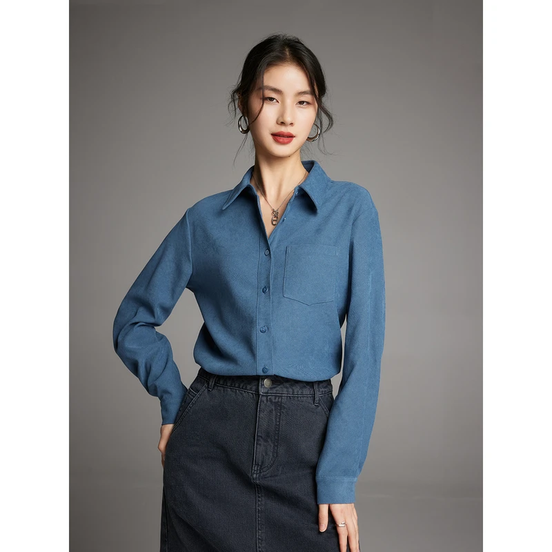 【初棉】TB秋冬天鹅绒设计感胸口单袋衬衫休闲百搭衬衫346604037