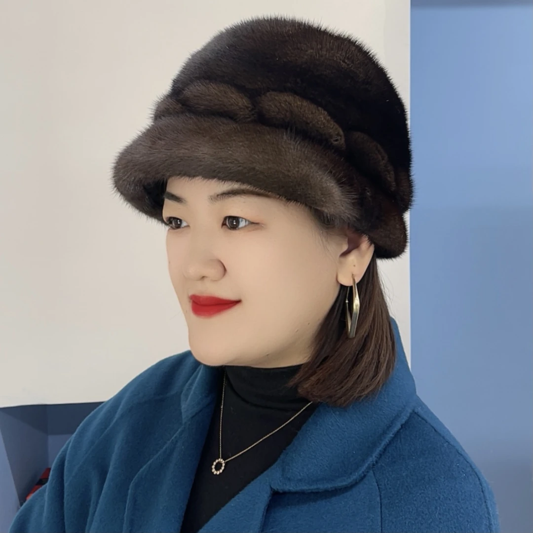 [太阳帽水貂帽]冬季新款水貂帽子女士整貂皮舒适保暖[卡其色]