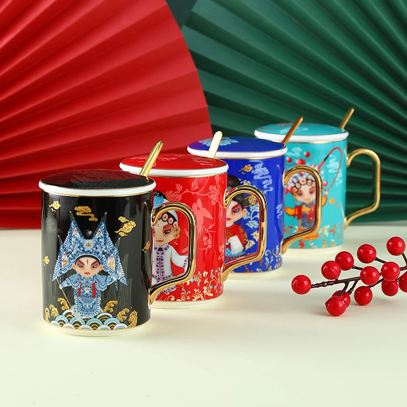 创意简约家用潮流一帆风顺金色印花伴手礼陶瓷带盖马克杯礼盒装