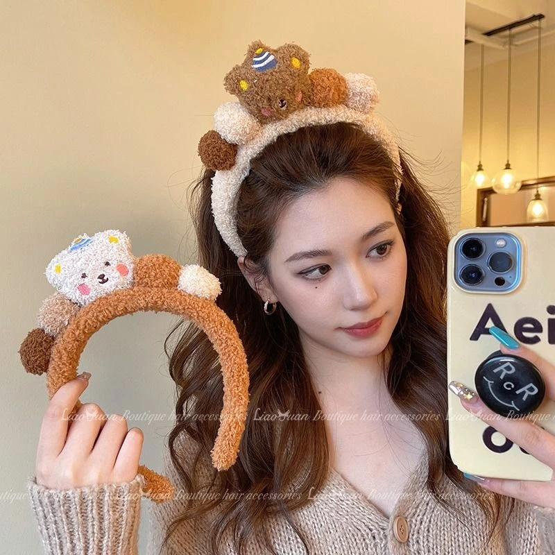 小熊团子~洗脸发箍女秋冬化妆毛绒发卡头箍2024可爱防滑头饰ins风