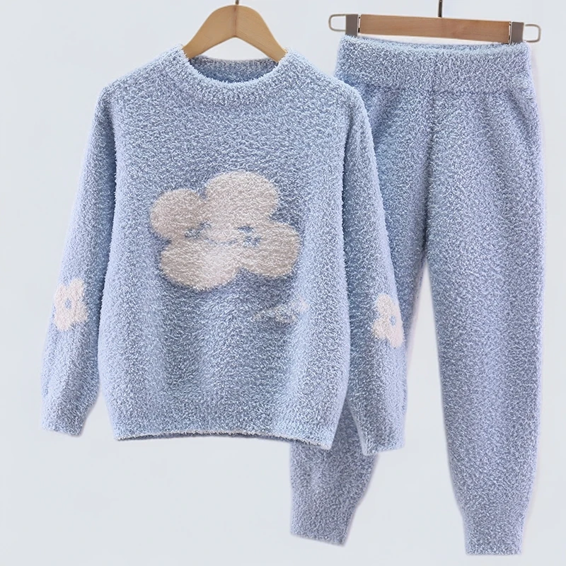 女童冬季居家服半边绒女孩加厚睡衣甜美中大童保暖秋冬季家居服潮