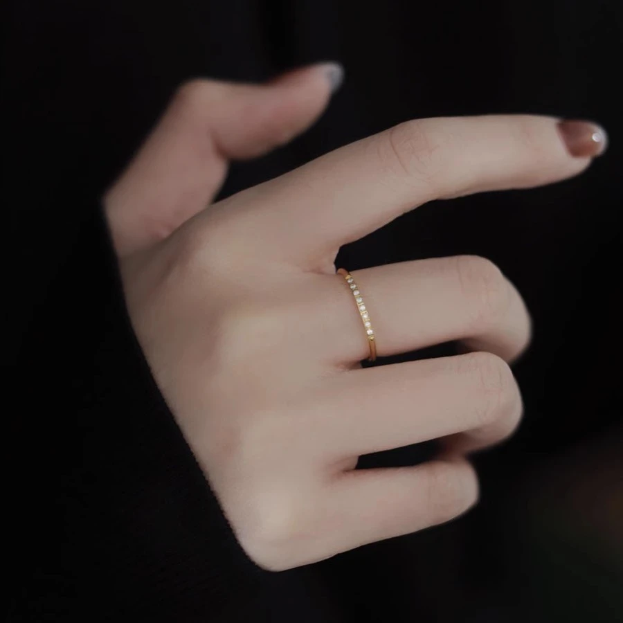 钛钢戒指 新款极细钛钢不掉色锆石日式戒指女高级小众轻奢气质ins