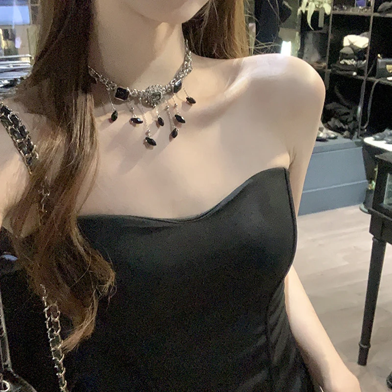 铜合金珐琅项链  新款流苏choker项链轻奢小众项链配饰女项链