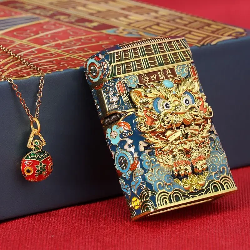 ZIPPO打火机龙狮瑞兽夜光花丝珐琅男士新年高档礼品个性原装DYJ1