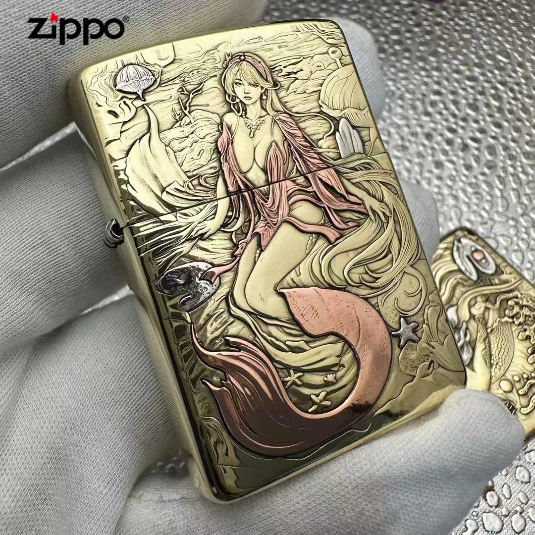 Zippo打火机人鱼传说盔甲浮雕男士礼品原版正品煤油人鱼公主DYJ1