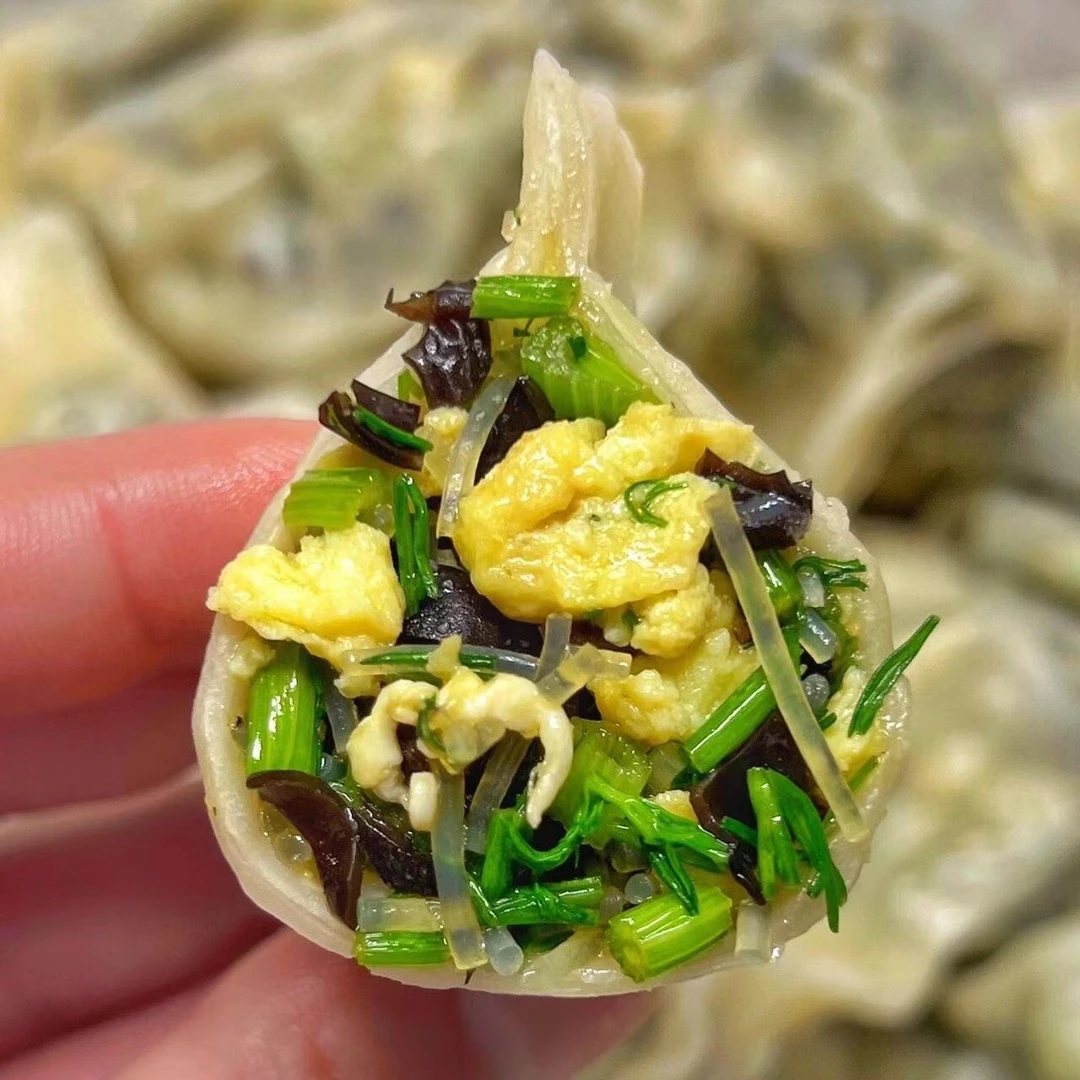 手工饺子山东大馅水饺素馅饺子早餐速食粉丝韭菜鸡蛋茴香馅托盘装