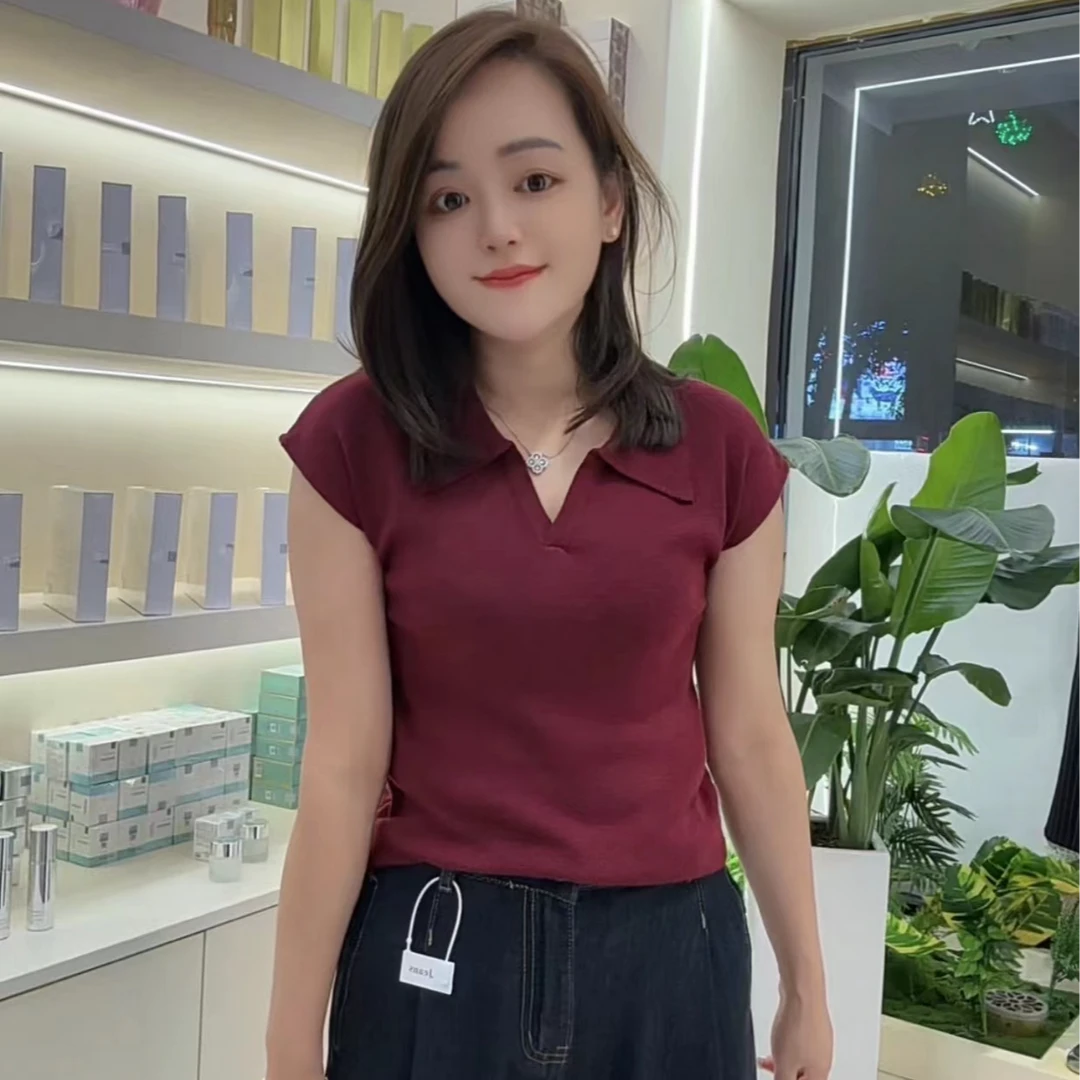 米拉-8005早秋新款翻领显瘦气质时尚百搭简约纯色毛衣针织衫上衣