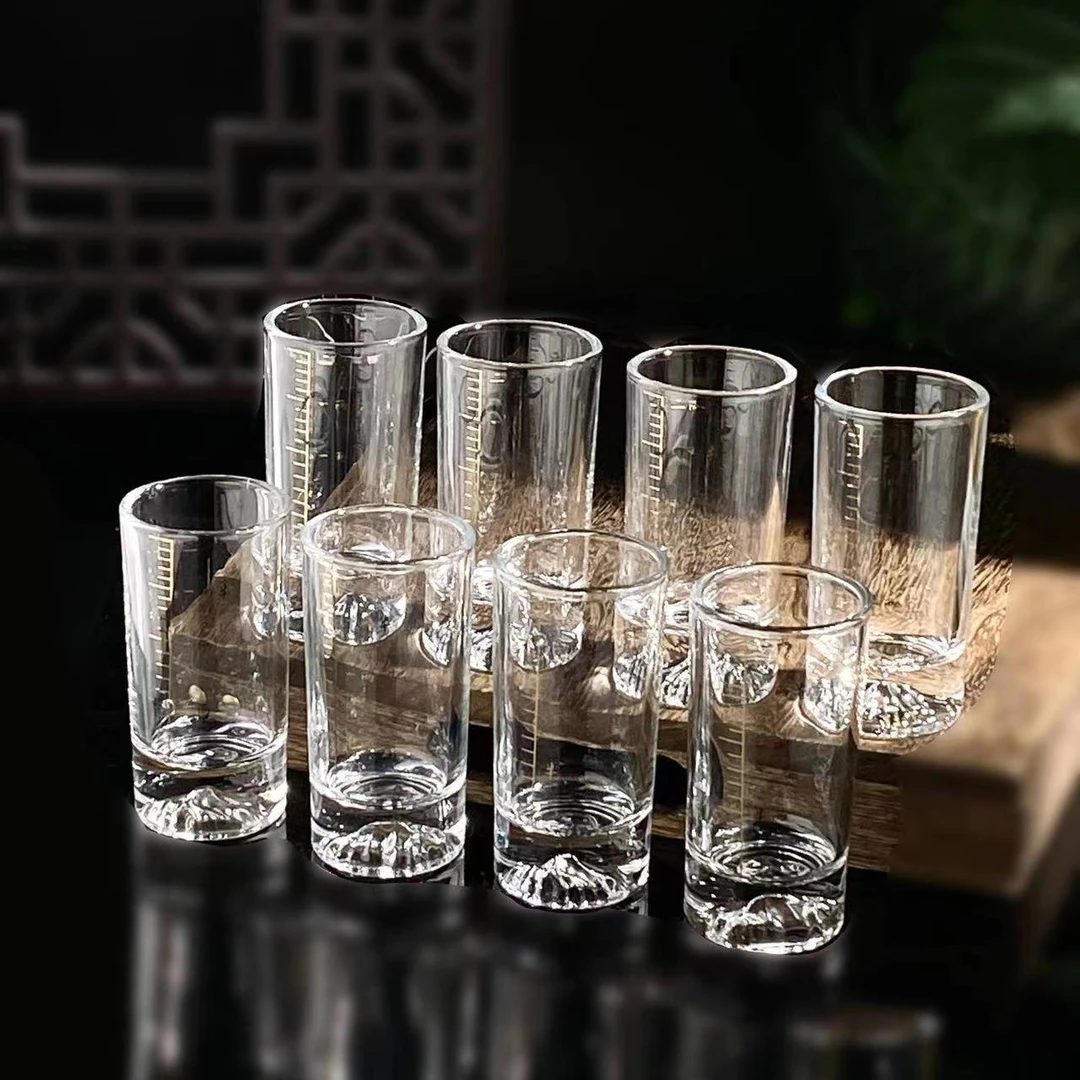 【8只装】冰山底白酒杯二两刻度透明加厚无铅酒杯白酒酒具家用创意
