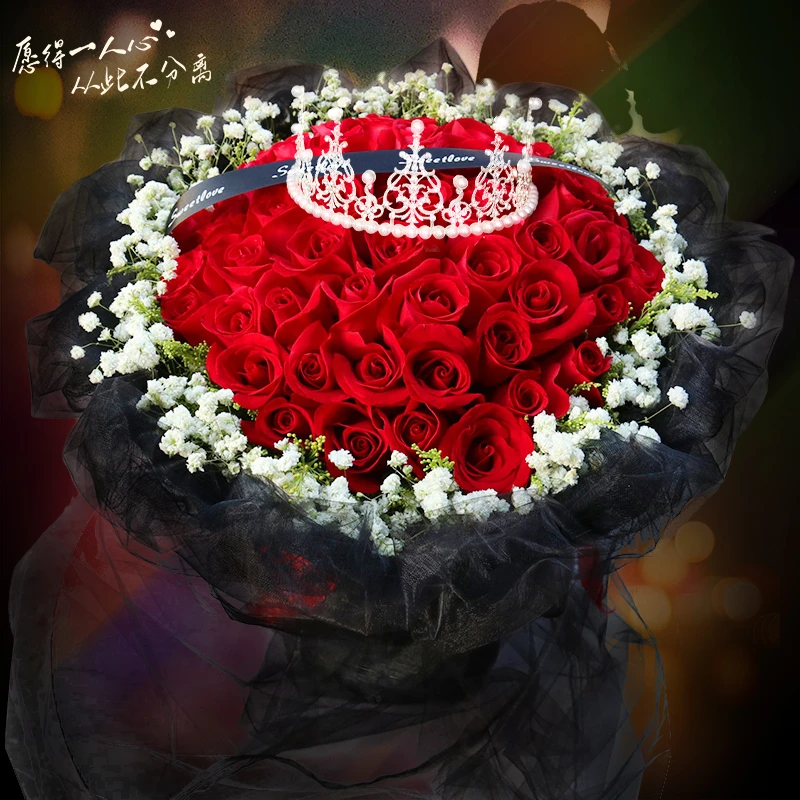 红玫瑰花束真花附近花店鲜花速递同城配送花上门女友生日抖音团购