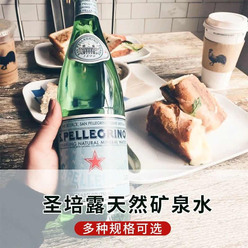 进口意大利S.PELLEGRINO/圣培露气泡水750ml充气天然矿泉水苏打水