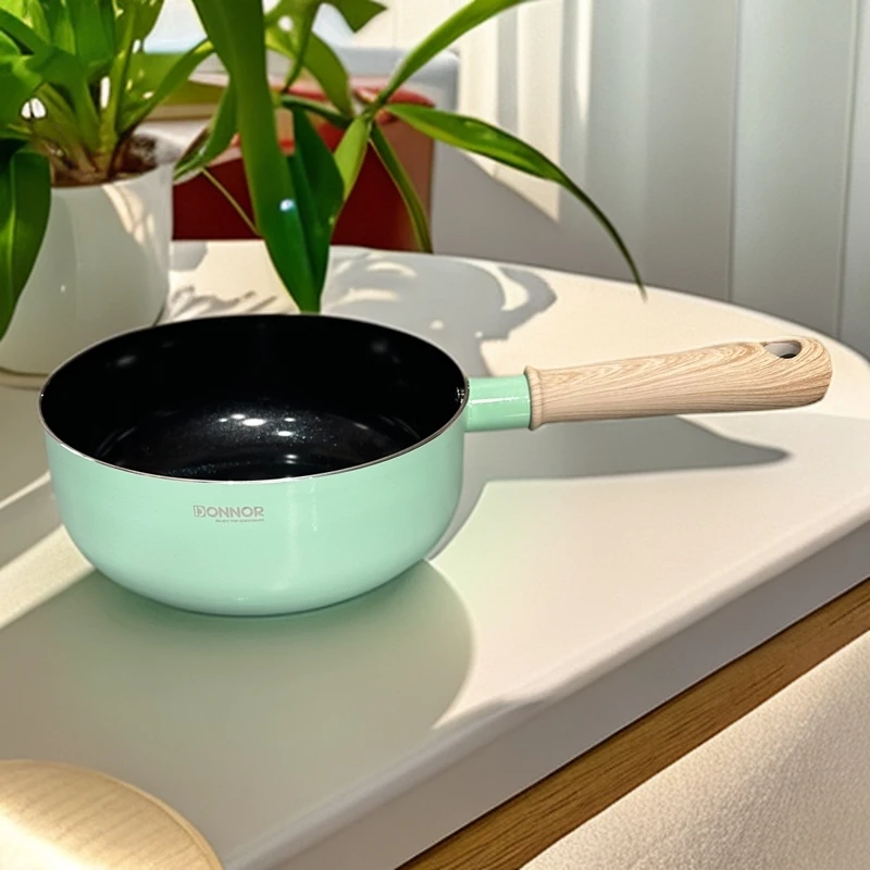 DONNOR18cm珐琅奶锅绿色家用热奶宝宝辅食锅泡面锅全灶具通用