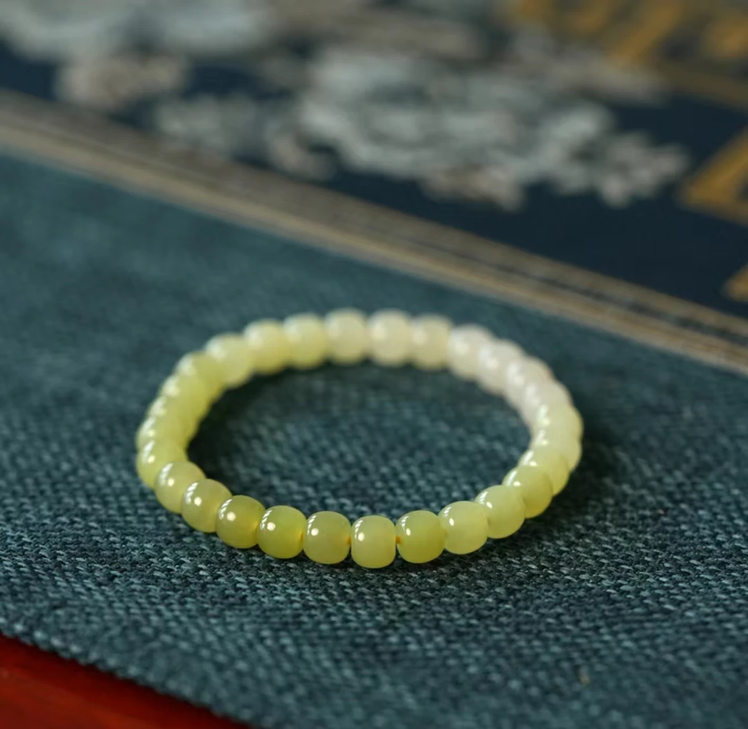 【龍韵祥】和田玉黄玉渐变老型珠卡7mm手串