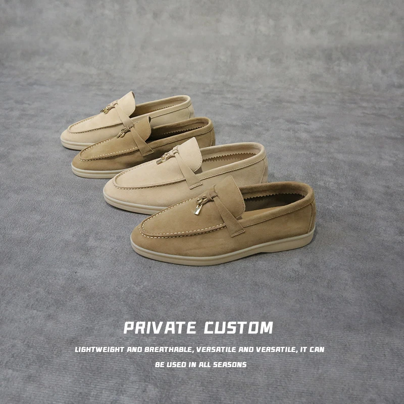 高定LP老钱风乐福鞋小众真羊皮一脚蹬平底豆豆软底休闲气质单鞋女