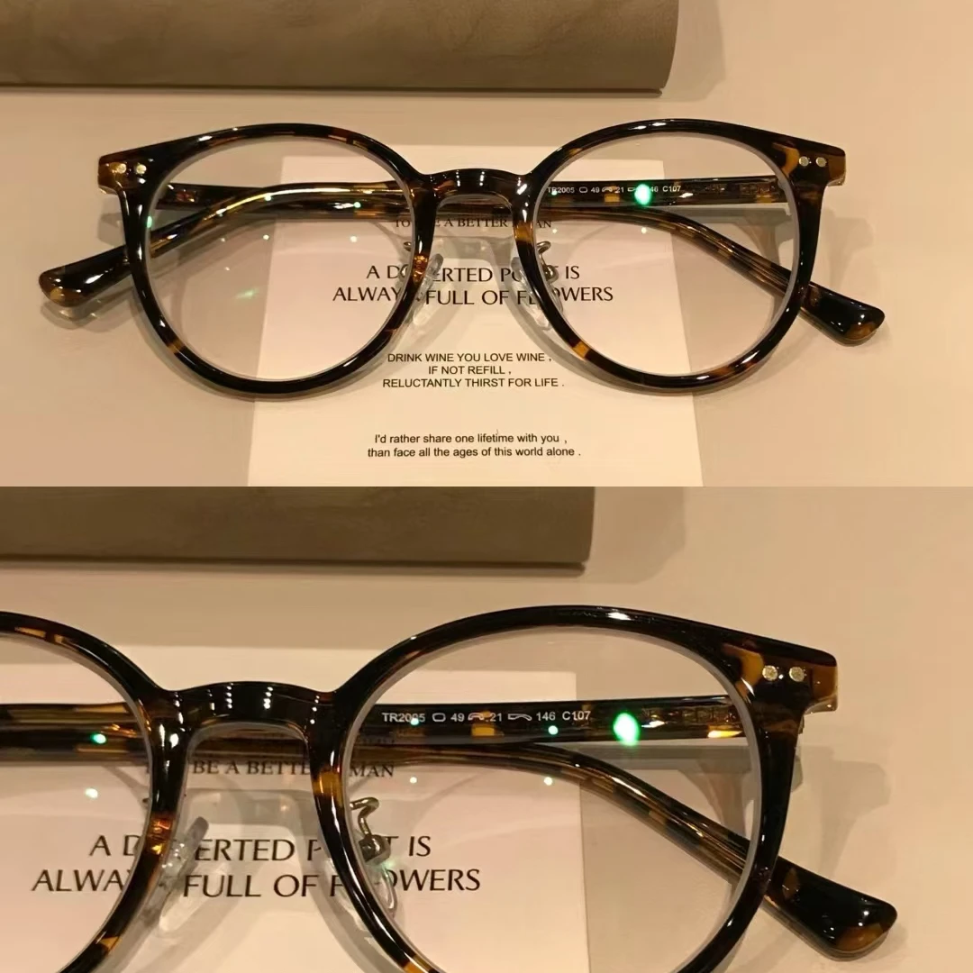 复古圆框TR豹纹眼镜框大框素颜方脸大脸显示ins韩版平光可配近视