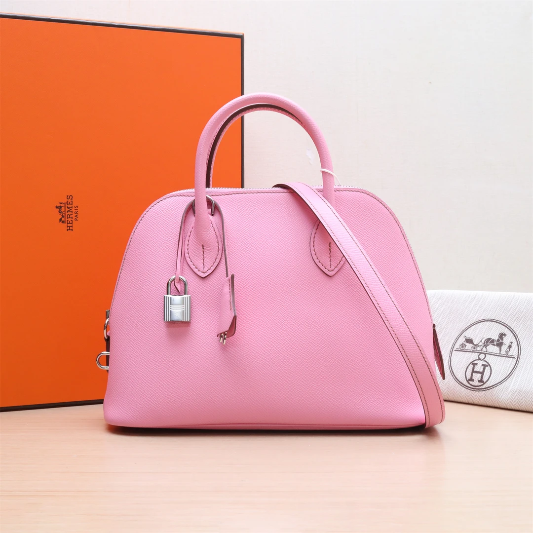 99新 Hermes/爱马仕 【小花Han】 保龄球包 25 樱花粉 Ep皮 Z刻