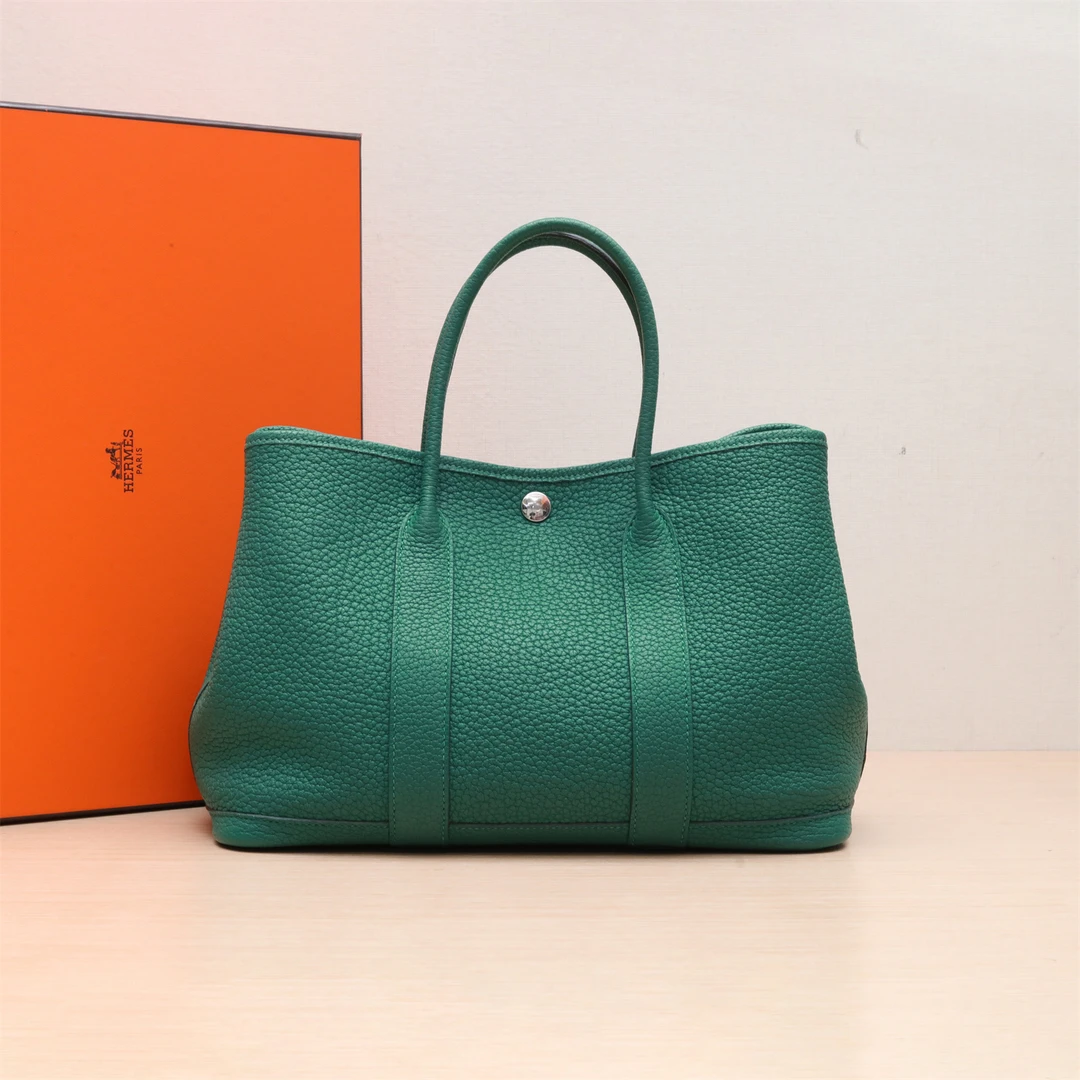 99新 Hermes/爱马仕 【小花Han】 花园包 30 丝绒绿 C刻 包