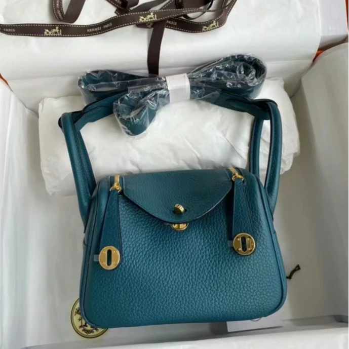 99新 Hermes/爱马仕 小花6欢 Lindy Mini 博斯普鲁斯绿 TC皮 D刻
