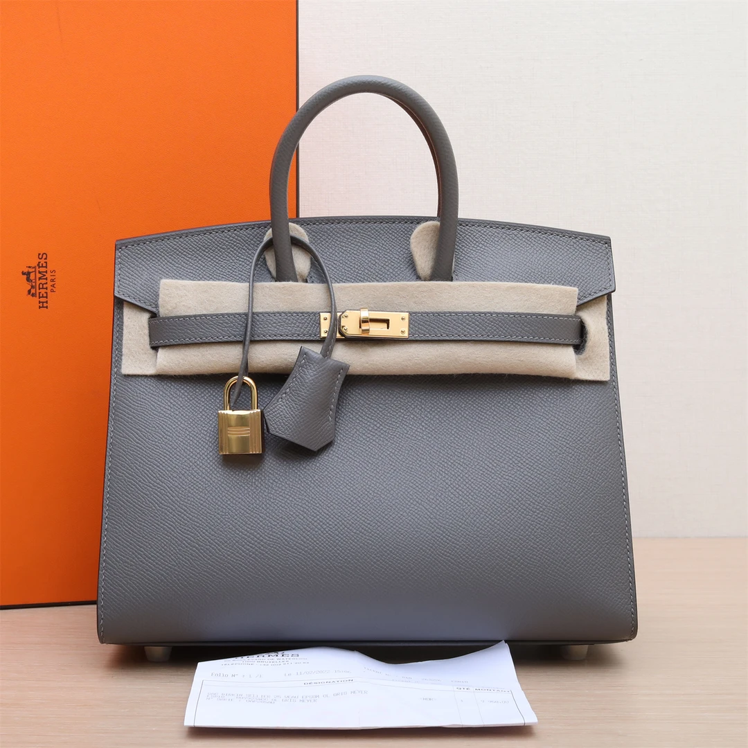 99新 Hermes/爱马仕 活动【小花Han】Birkin 25 积雨云灰 U刻 包