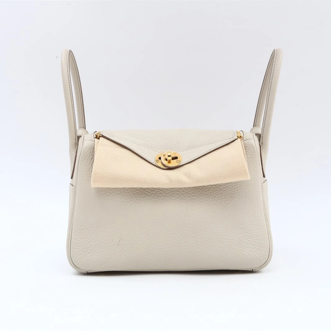 99新 Hermes/爱马仕 小花6枫Lindy 26 冰川白 TC皮 B刻 金扣