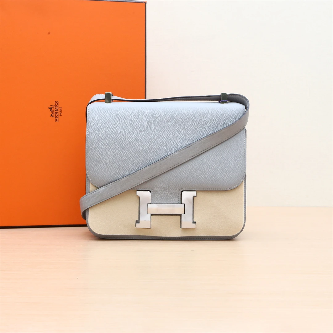 99新 Hermes/爱马仕 【小花Han】 康康 24 冰川蓝 Ep皮 X刻 银扣 包