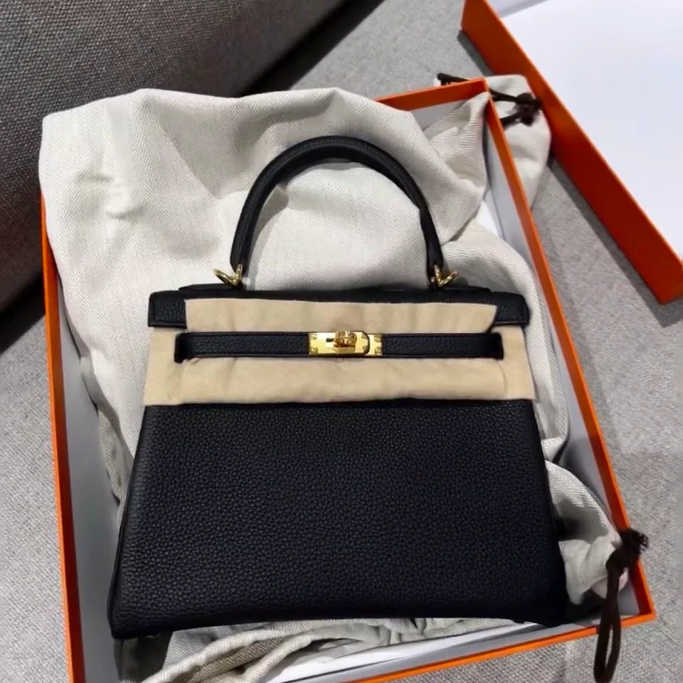 99新 Hermes/爱马仕 小花6枫 kelly 25 黑金 togo皮 Y刻 包