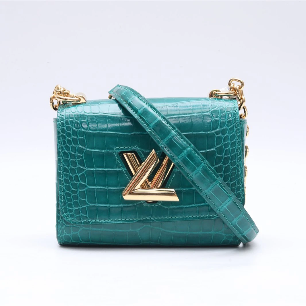 99新 LouisVuitton/路易威登 小花6枫LV TWIST mini 鳄鱼皮 绿色