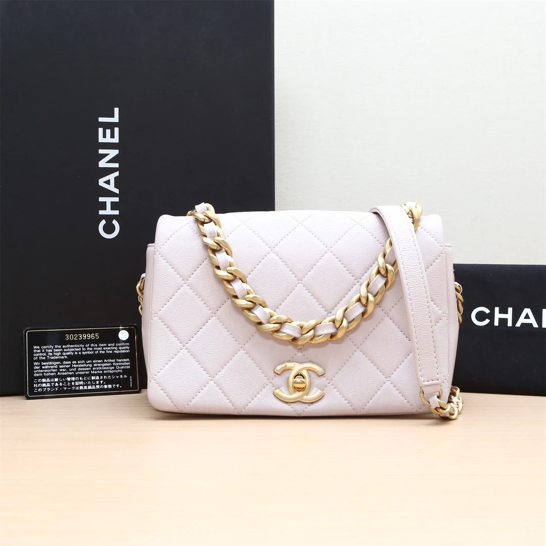 99新 Chanel/香奈儿 【小花念念】香芋色 皮穿链手柄 皮革S 30开包